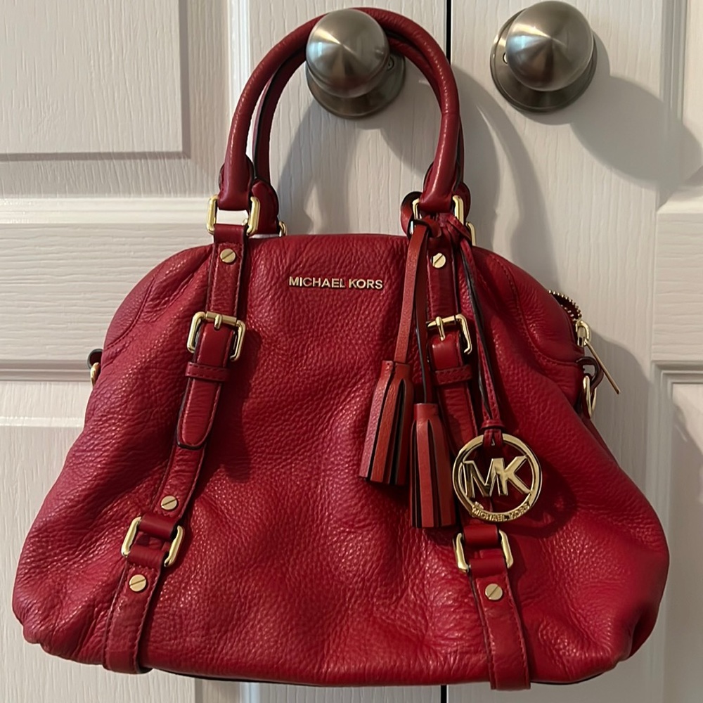 Authentic Red Leather Michael Kors Handbag